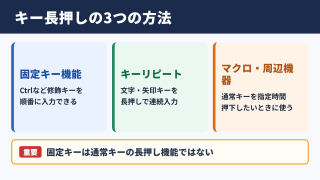 特定キーを押しっぱなしにする主な方法