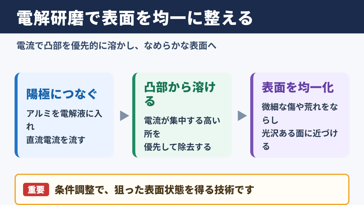 アルミの電解研磨は表面を均一に整えられる仕上げ方法です