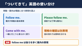「ついてきて」の英語表現一覧表