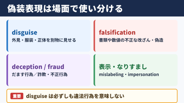 偽装の英語表記一覧と使い分け