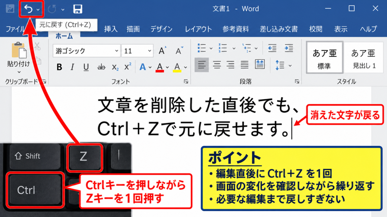 パソコンで一つ戻る基本操作 - Ctrl＋Zキーによる取り消し操作