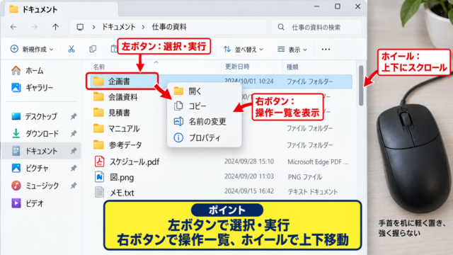 Windows11でマウスを使う基本操作 - マウスの各部の役割