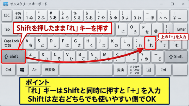 Windows11でプラス記号を入力する基本操作 - 「れ」キーとShiftキーの位置