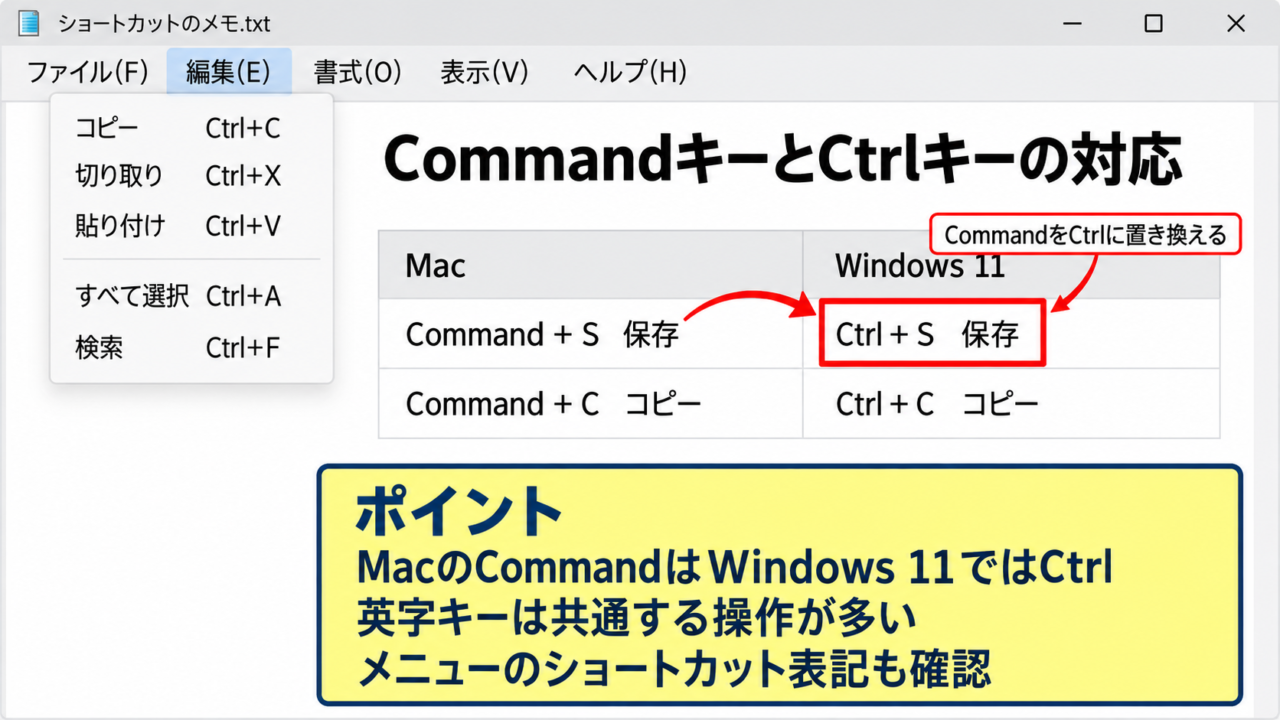 Windows11でMacショートカットを使い分ける基本操作 - CommandキーとCtrlキーの対応