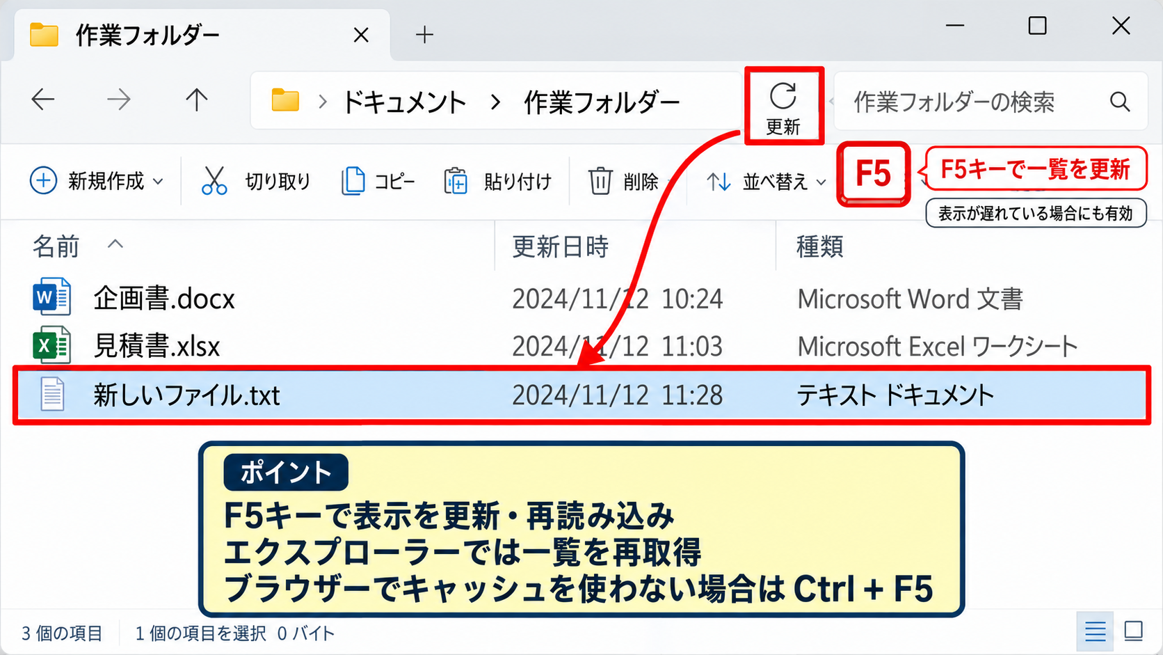 F4からF6までの画面操作 - F5キーによる更新と再読み込み