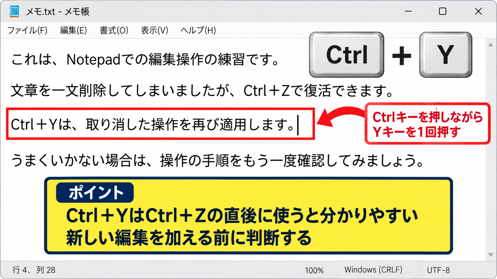 取り消した操作を戻すやり直し機能 - Ctrl＋Yキーによるやり直し操作